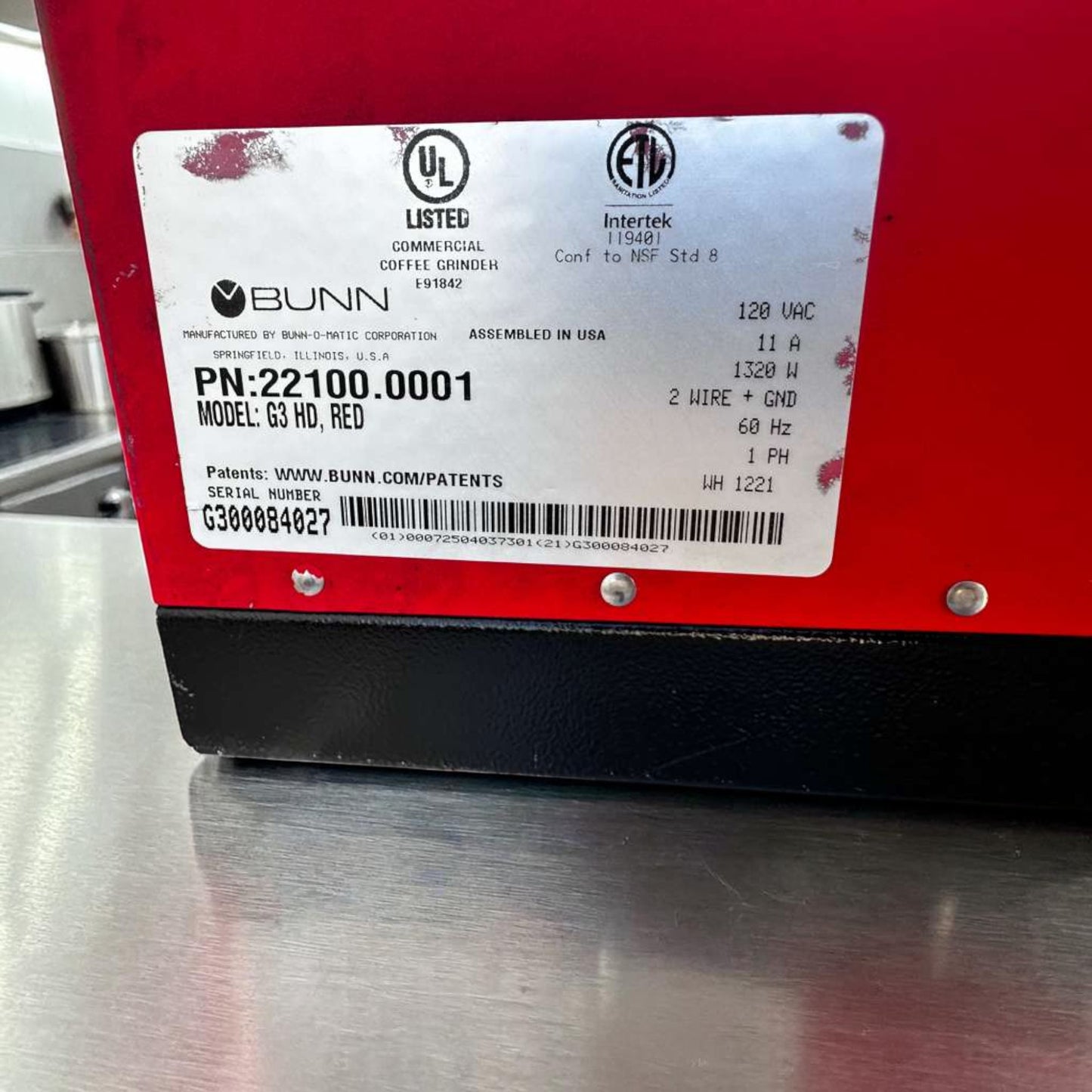 Elite Condition – Bunn G3 HD 22100.0001 3 lb. Bulk Coffee Grinder – Red – Commercial Grade – Fully Tested & Operational!