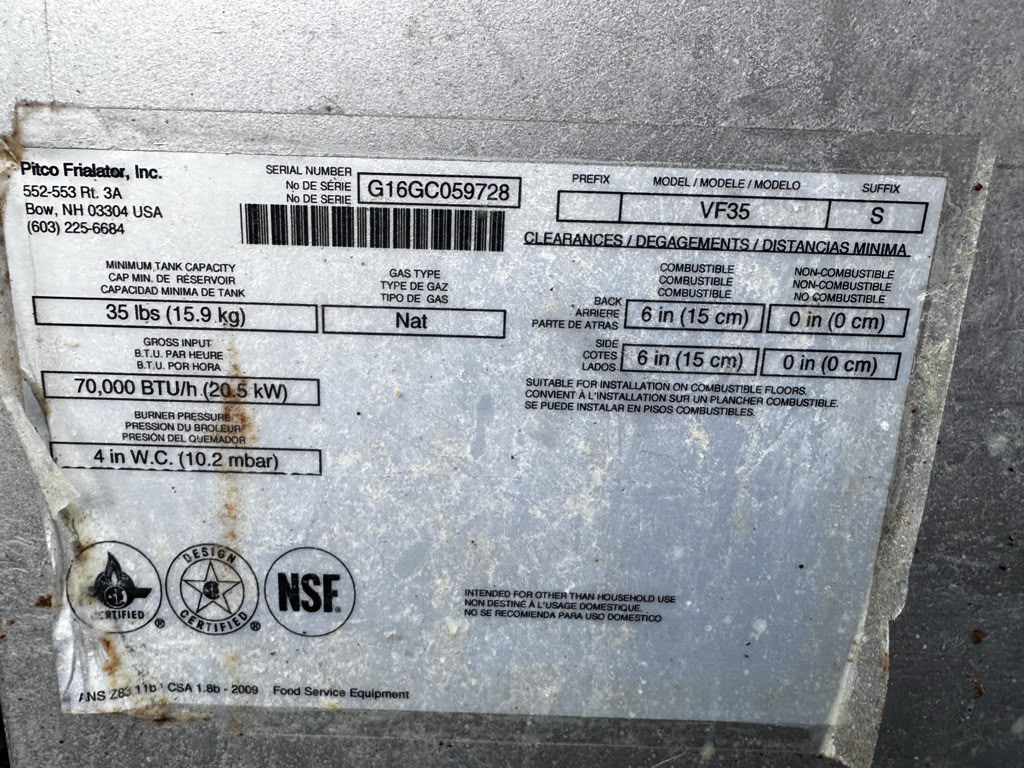 First-Class Condition – Pitco VF-35S – 15.63" Commercial Natural Gas Floor Fryer – 35-Lb. Oil Capacity – 70,000 BTU – Quantity 2 Available – Fully Tested & Operational!