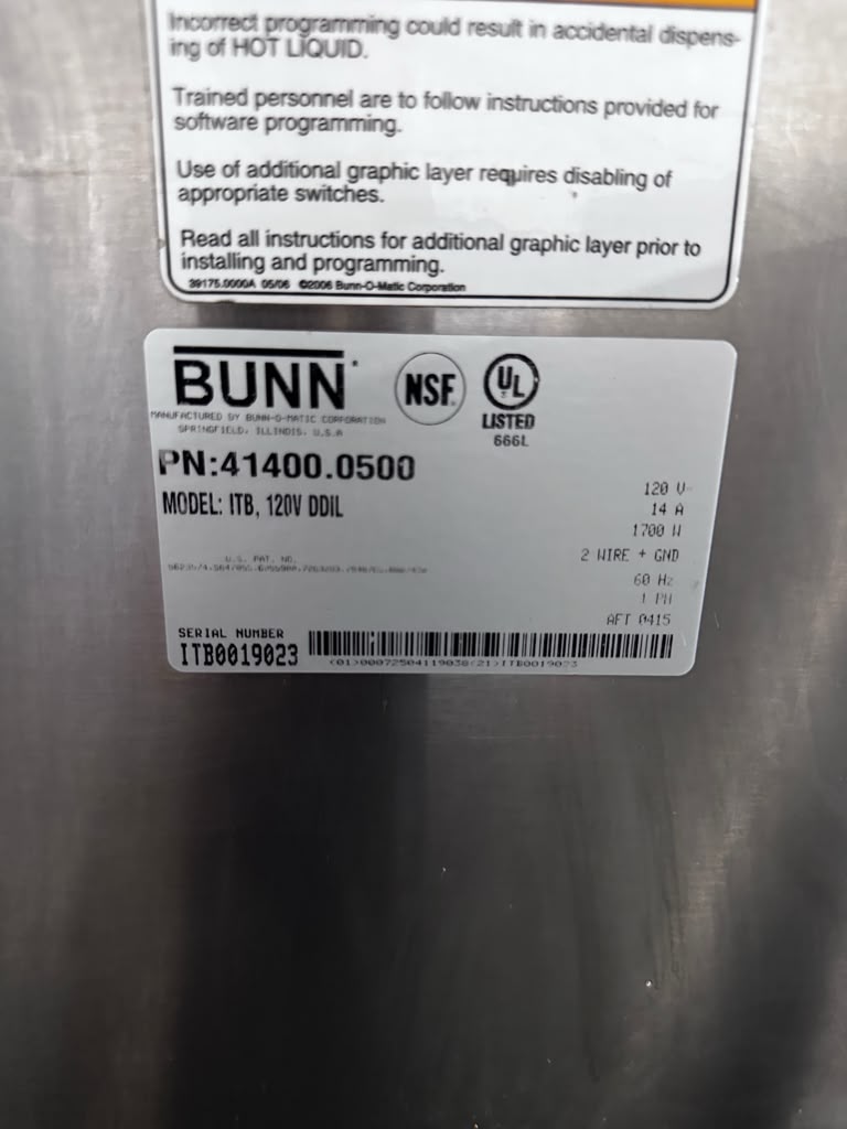 First-Class Condition – BUNN 41400.0500 ITB – Dual-Dilution 3-Gallon Commercial Iced Tea Brewer – Digital Controls – 120V – NSF & UL Listed – Fully Tested & Operational!