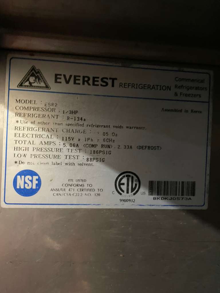 Premium Condition – Everest Commercial Reach-In Refrigerator – 115V / Single Phase – Fully Tested & Working!