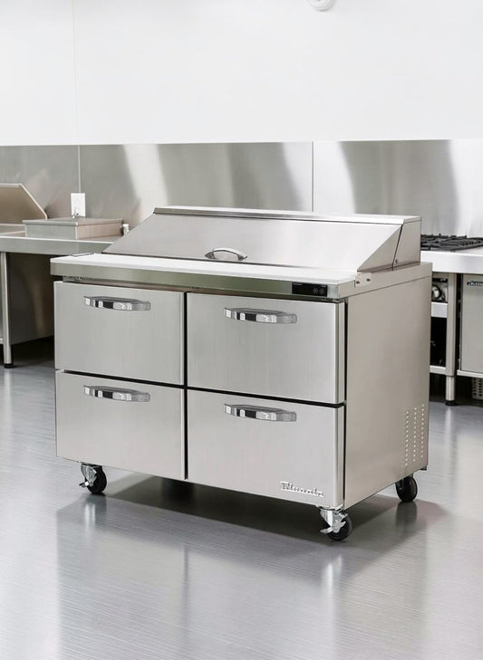 High-Quality Condition – Blue Air BLPT48-D4-HC – 48" Two-Section Sandwich & Salad Prep Table – 4 Drawers – 12 Pan Capacity – 13.1 Cu. Ft. – 115V – ETL / NSF Listed – Fully Tested & Operational!