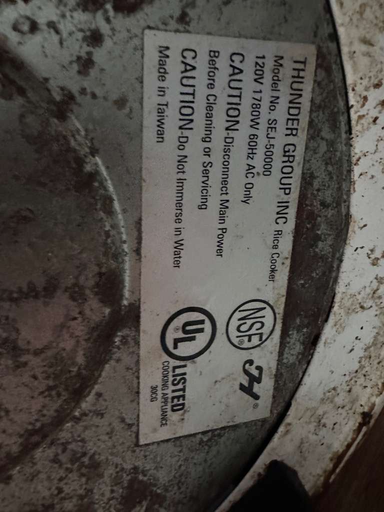 Outstanding Condition – Thunder Group SEJ-50000 – Commercial Rice Cooker – Large Capacity 120V – NSF & UL Listed – Fully Tested & Operational!
