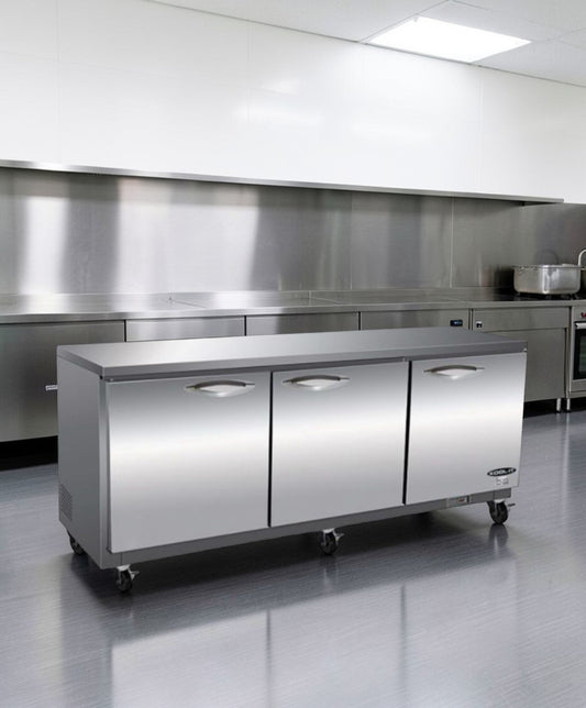 Brand New Condition – Ikon IUC72R – Commercial Undercounter Refrigerator – 72 in Stainless Steel – 3 Door Prep Refrigerator – ETL & NSF Listed !