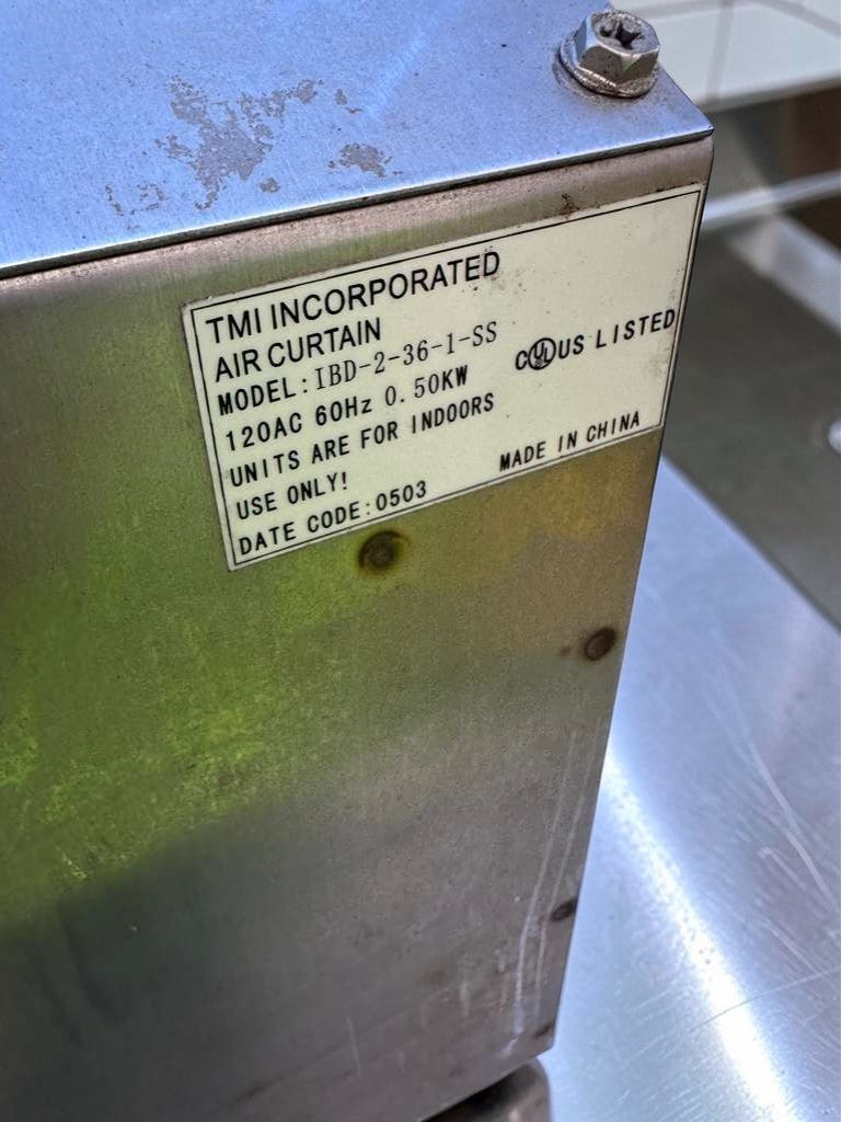 Superb Condition – Curtain Products IBD-2-36-1-SS – 36” Commercial Air Curtain – UL Listed – Fully Tested & Operational!