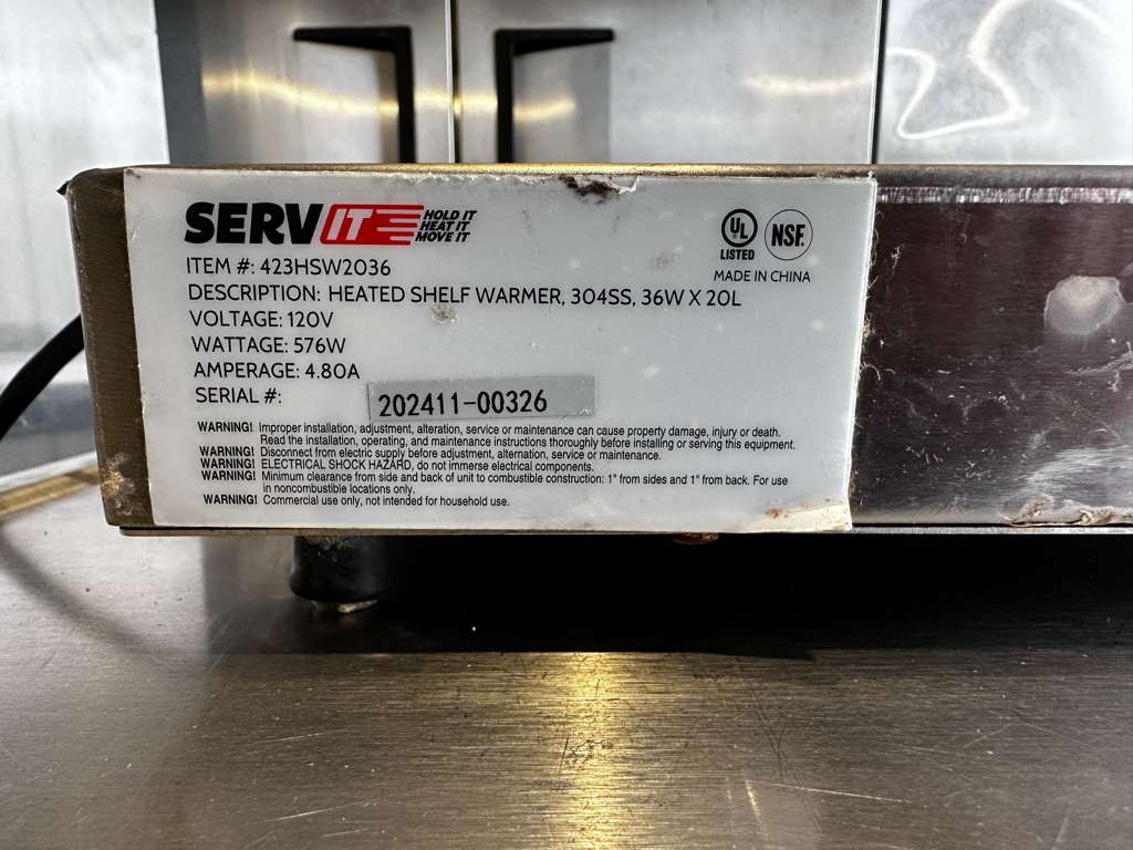 Flawless Condition – ServIt 423HSW2036 – 36" Stainless Steel Heated Shelf Warmer – 576W – 120V – UL / NSF Listed – Fully Tested & Operational!