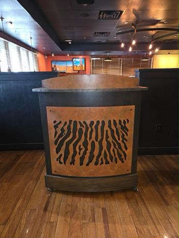 Elite Condition – Custom Decorative Host Stand – Wood & Metal Restaurant Reception Station – Mobile on Wheels – Ready for Commercial Use!