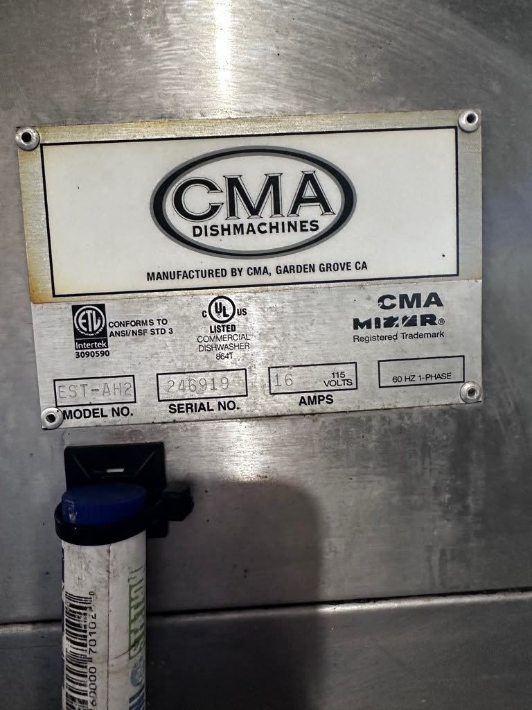 Exceptional Condition – CMA Dishmachines EST-AH2 Energy Mizer® – Commercial Low-Temperature Door-Type Dishwasher – 40 Racks/Hour – 115V – Fully Tested & Operational!