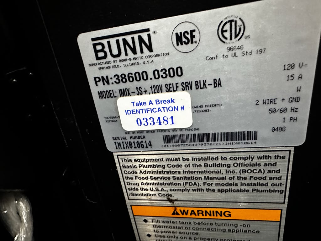 First-Class Condition – Bunn iMIX-3S+ 38600.0300 – 3-Hopper Hot Cappuccino / Powdered Beverage Dispenser – 120V – NSF & ETL Listed – Fully Tested & Operational!