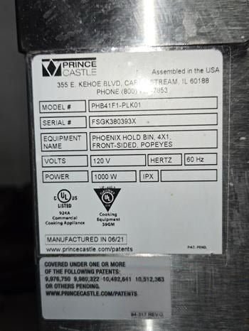 First-Class Condition – Prince Castle PHB41F1-PLK01 – Phoenix 4x1 Commercial Product Holding Bin – 4-Level Heated Food Holding Cabinet – 120V – UL / NSF Listed – Fully Tested & Operational!