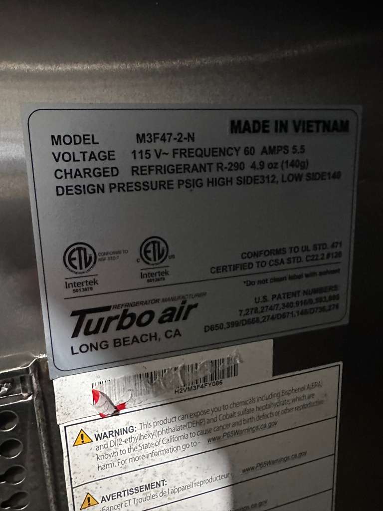 Premium Condition – Turbo Air M3F47-2-N Two-Door Commercial Reach-In Freezer – 115V / Single Phase – Fully Tested & Working!