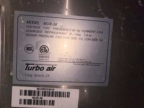 High-Grade Condition – Turbo Air MUR-36-N6 – M3 Series 36" Two-Section Undercounter Refrigerator – Stainless Steel – 9 Cu. Ft. – 115V – ETL / NSF Listed – Fully Tested & Operational!