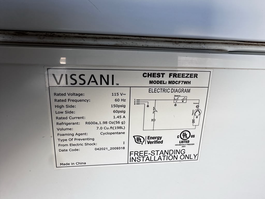 Well-Maintained Condition – Vissani MDCF7WH – 7.0 Cu. Ft. Manual Defrost Chest Freezer – White – UL Listed - Fully Tested & Operational!