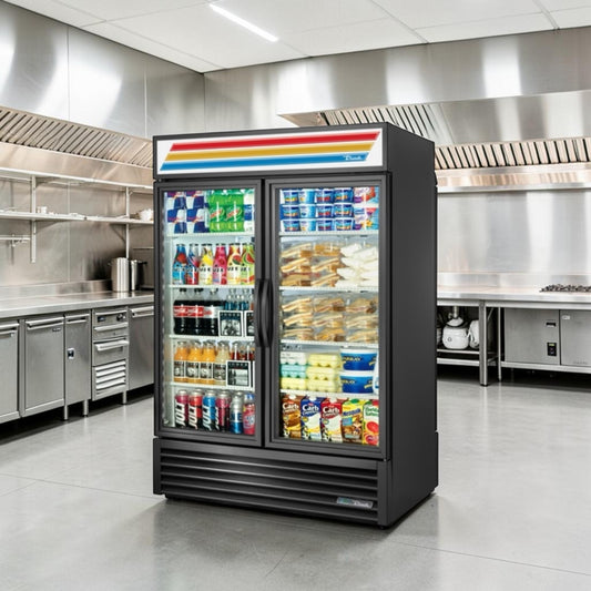 Pristine Condition – True GDM-49RL-HC~TSL01 – 54" Two-Section Rear-Load Glass Door Merchandiser – Black – 47 Cu. Ft. – R290 – 115V – Fully Tested & Operational!