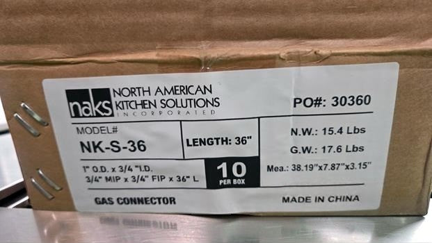 Elite Condition – (QTY 10) NAKS NK-S-36 – Commercial Gas Connector Hose – 36" Length – 3/4" MIP × 3/4" FIP – Fully Tested & Operational!
