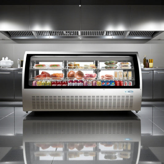Brand New Condition – KoolMore RD32C-SS – 82" Refrigerated Deli Display Case – 32 Cu. Ft. – Stainless Steel – Curved Glass Front – 115V – ETL Sanitation Listed – Fully Tested & Operational!