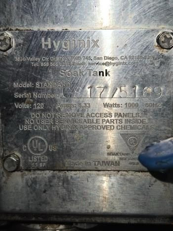 First-Class Condition – Hyginix STANDARD – 40 Gallon Mobile Fog / Soak Tank – Stainless Steel – 120V – 1000W – UL Listed – Fully Tested & Operational!