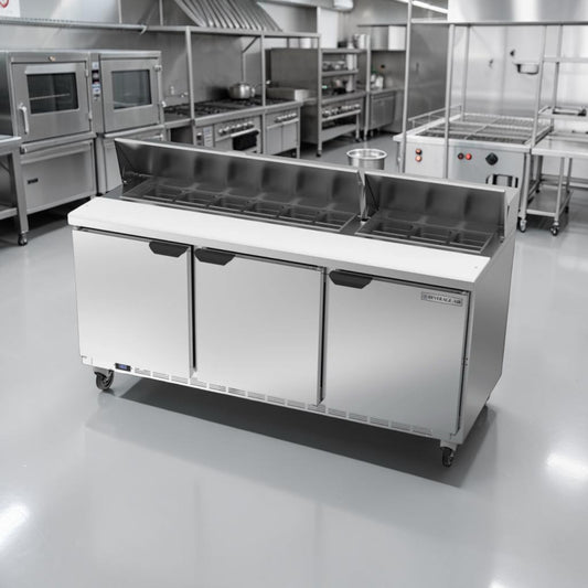 Dependable Condition – Beverage-Air SP72-18 – 72″ Three-Door Sandwich/Salad Prep Table – 18-Pan Refrigerated Top – 115V – Fully Tested & Operational!