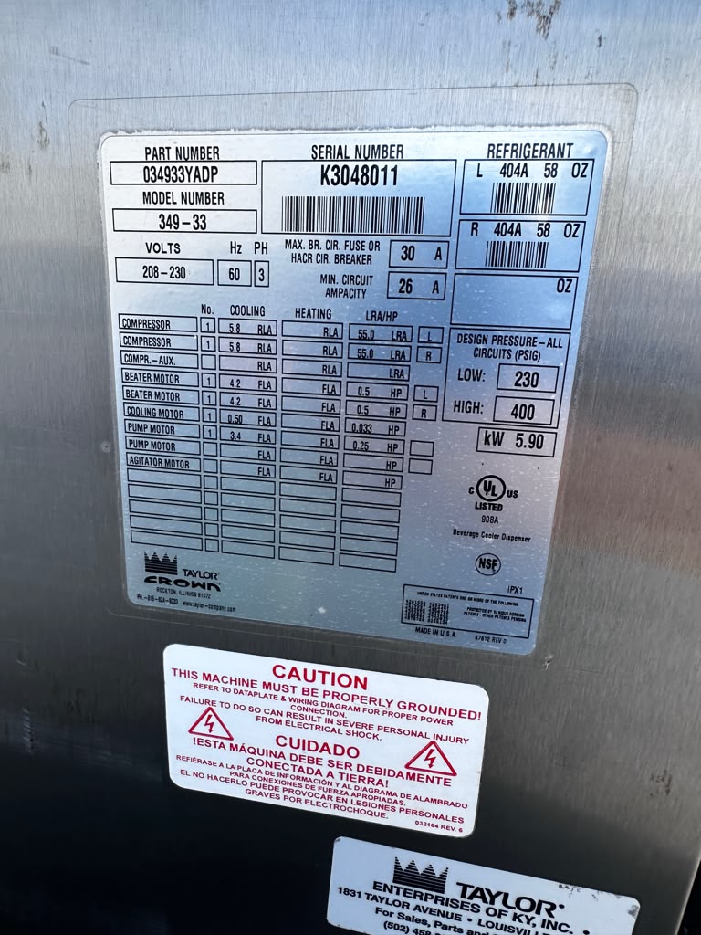 Exceptional Condition – Taylor 349-33 – 4-Flavor Commercial Frozen Carbonated Beverage Freezer / Slush Machine – 208–230V – 3 Phase – UL / NSF Listed – Fully Tested & Operational!