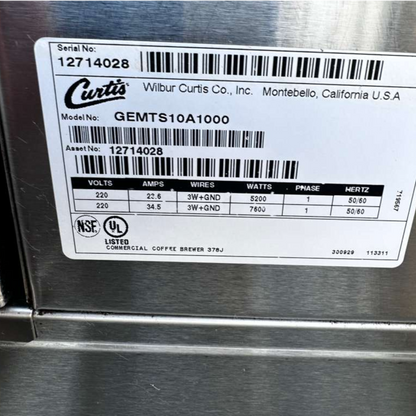 Exceptional Condition – Curtis GEMTS10A1000 G3 Gemini Twin Satellite Coffee Brewer – 1.5 Gallon – 220V – Fully Tested & Operational!