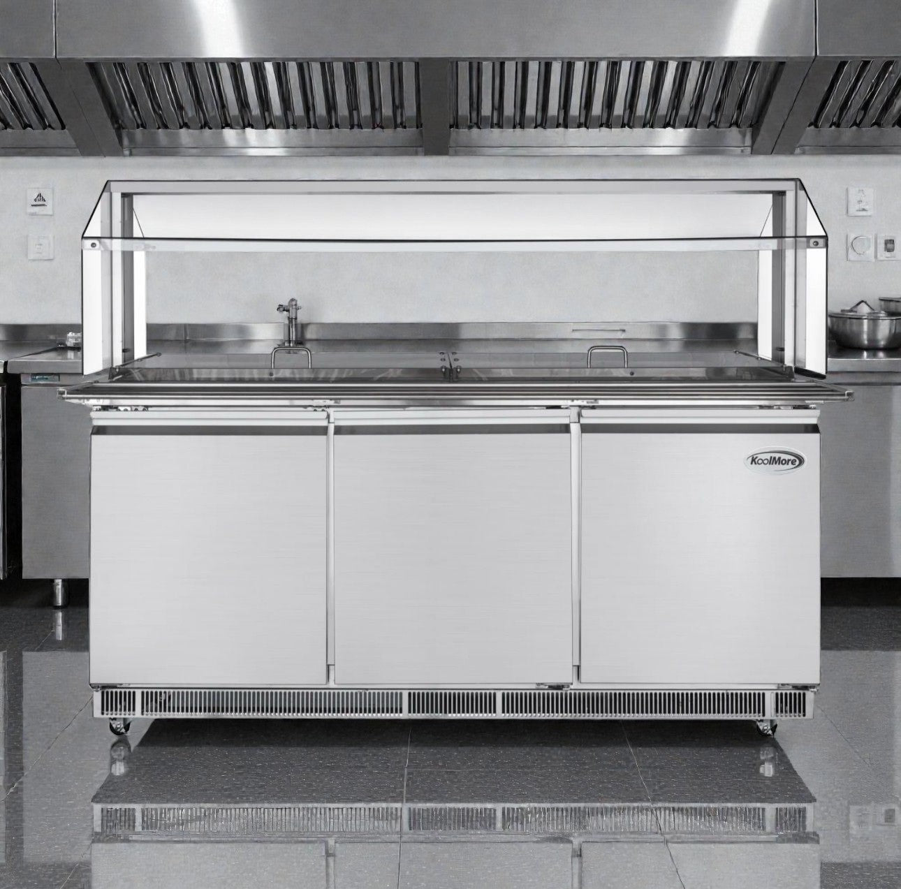 Brand New – Never Used – Scratch & Dent – KoolMore 72" Commercial Refrigerated Prep Station with Sneeze Guard