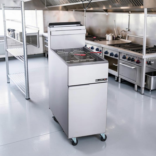 Top-Tier Condition – Blue Lava BLF3-NG – Commercial 40 lb. Natural Gas Floor Fryer – Three Tube Burners – 90,000 BTU – CSA & CSA Sanitation Certified – Fully Tested & Operational!