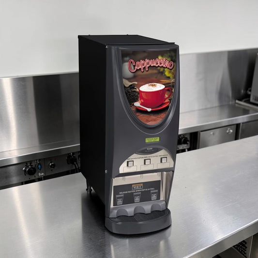 First-Class Condition – Bunn iMIX-3S+ 38600.0300 – 3-Hopper Hot Cappuccino / Powdered Beverage Dispenser – 120V – NSF & ETL Listed – Fully Tested & Operational!