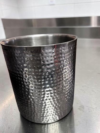 Remarkable Condition – Hammered Silver-Finish Metal Container – 12.25″ Round Open-Top Decorative Vessel – Fully Inspected & Ready for Use!