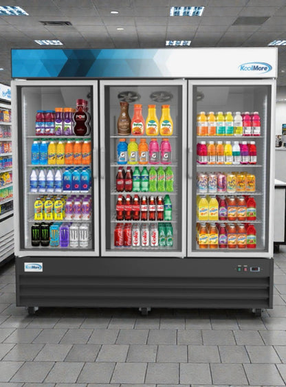 Brand New Condition – KoolMore 3-Door Glass Merchandiser Refrigerator (Scratch & Dent)