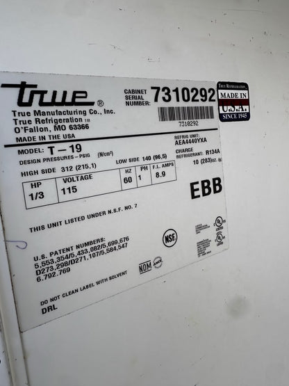 Dependable Condition – True T-19 – 27″ One-Section Solid Door Reach-In Refrigerator – 19 Cu. Ft., 115V, R134a – Fully Tested & Operational!