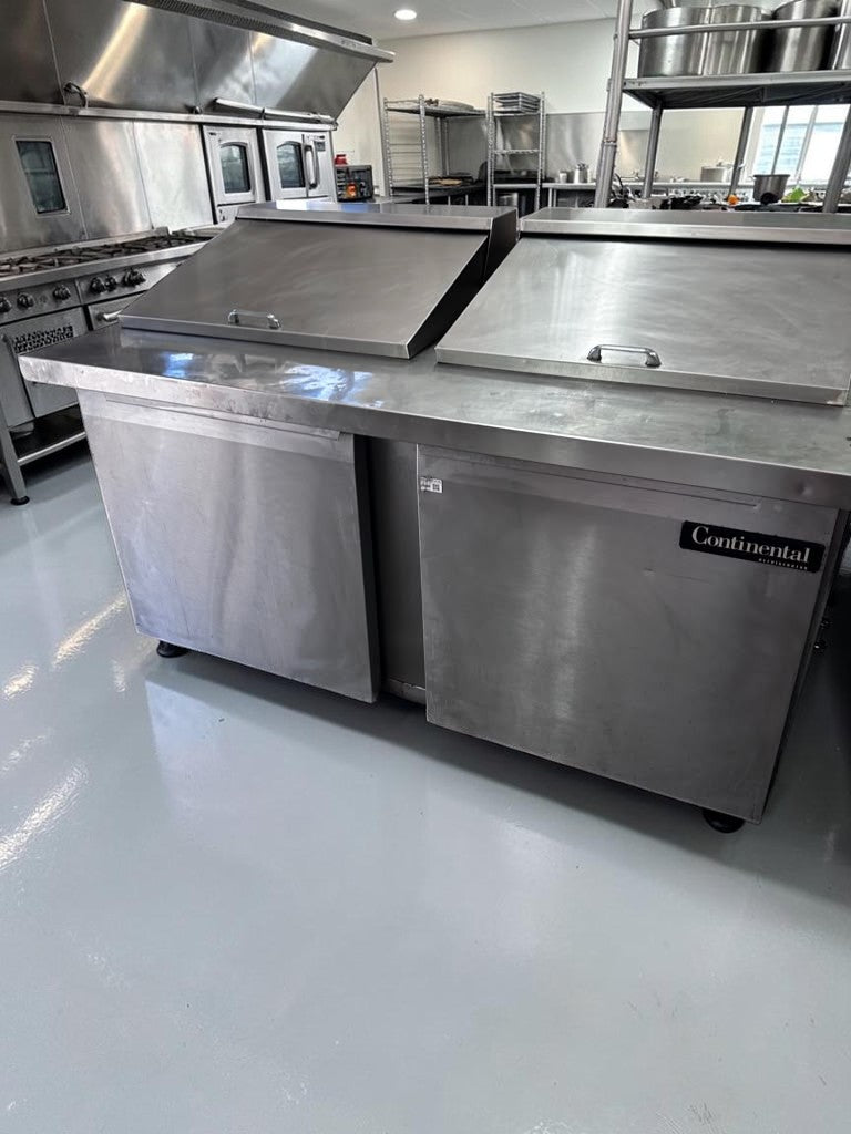 Superior Condition – Continental Refrigerator DL60-24M – 60″ Two-Door Mighty Top Refrigerated Sandwich Prep Table – 17 Cu. Ft. – Fully Tested & Operational!