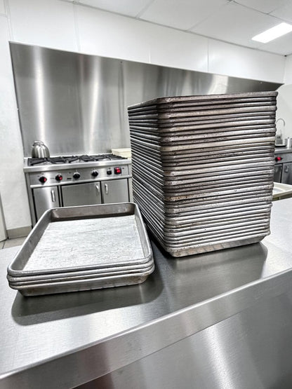 Dependable Condition – 1/4 Size Aluminum Sheet Pans – 18 Gauge Commercial Baking Pans – Quantity 40 – Ready for Commercial Use!