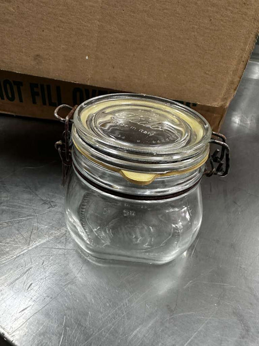 Pristine Condition – Bormioli Rocco Fido 1/2 Liter Glass Jar Set – Airtight Clamp Lid – Made in Italy – One Box – Ready for Use!