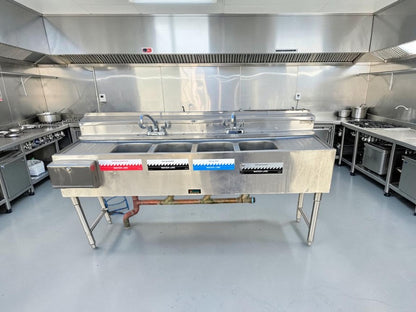 Outstanding Condition – Krowne KR24-64C – Royal Series 72" Four-Compartment Underbar Sink – Dual Drainboards – Stainless Steel – NSF Certified – Ready for Commercial Use!