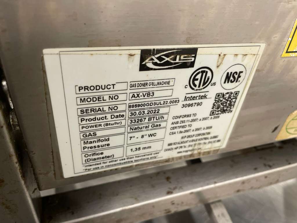 Premium Condition – AXIS Commercial Gas Doner Grill Machine – Natural Gas – Fully Tested & Working!