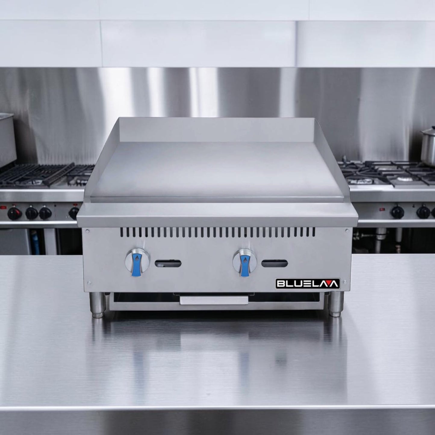 Pristine Condition – Blue Lava BLGM24-24D – 24" Heavy-Duty Commercial Gas Griddle – 1" Plate – 60,000 BTU – Natural Gas – CSA Sanitation Certified – New!