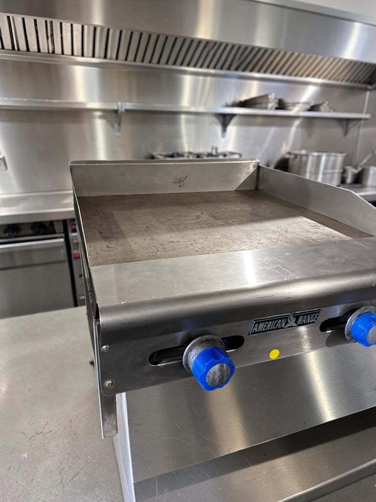 Dependable Condition – American Range ARMG-24 – 24" Countertop Gas Griddle – Manual Controls – 60,000 BTU – Fully Tested & Operational!