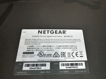 High-Grade Condition – NETGEAR ProSAFE GS748Tv5 – 48-Port Gigabit Ethernet Smart Switch – 2 Dedicated SFP + 2 Copper/SFP Combo Ports – Fully Tested & Operational!