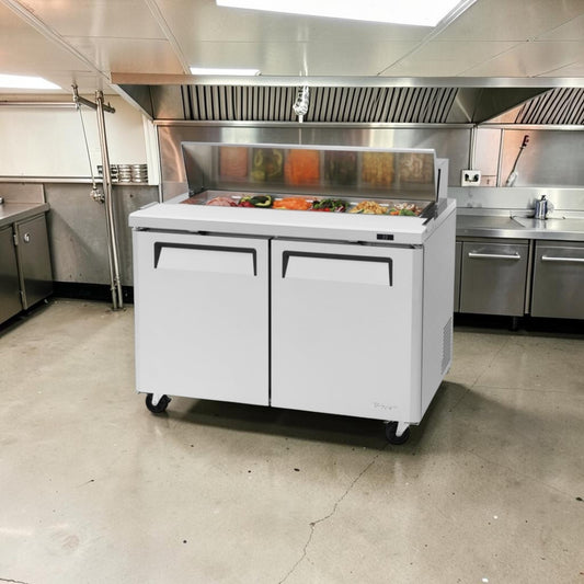 Excellent Condition – Turbo Air MST-48 M3 Series – 48" Commercial Sandwich / Salad Prep Table – 12 Cu. Ft. – 2 Doors – 115V – R134a – AS IS!