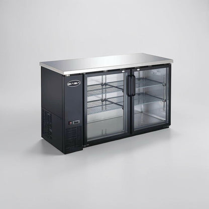 Superior Condition – SABA 60” Commercial Back Bar Cooler Refrigerator – Glass Doors – 15.8 Cu. Ft. – Stainless Steel – Fully Tested & Operational!