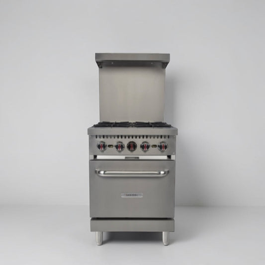 Dependable Condition – Kintera KR4 – 24" Commercial Natural Gas Range – Four 30,000 BTU Open Burners – Standard Oven – 150,000 Total BTU – Fully Tested & Operational!