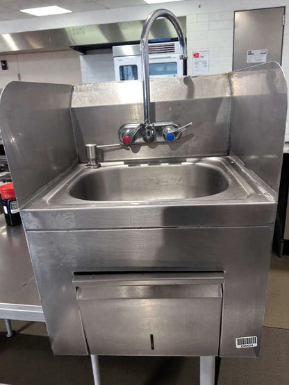 High-Grade Condition – Commercial Stainless Steel Hand Wash Sink – Gooseneck Faucet – Built-In Paper Towel Dispenser – Fully Tested & Operational!