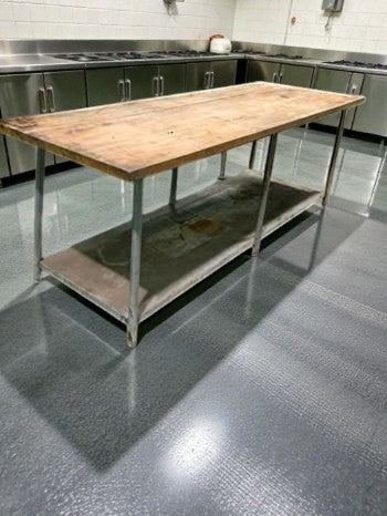 Excellent Condition – Commercial Butcher Block Prep Table – Heavy-Duty Wood Top – 96 in – Fully Tested & Operational!