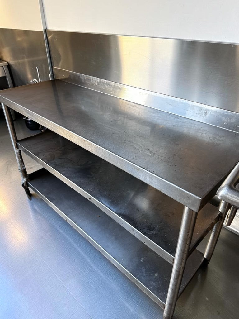 Superior Condition – Stainless Steel Commercial Work Table – 55″ × 17″ – Two Undershelves & Backsplash – Fully Inspected & Ready for Use!