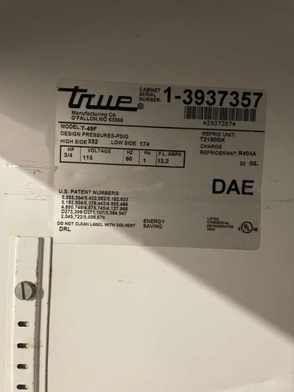 Premium Condition – True T-49F Commercial Reach-In Freezer – 115V / Single Phase – Fully Tested & Working!