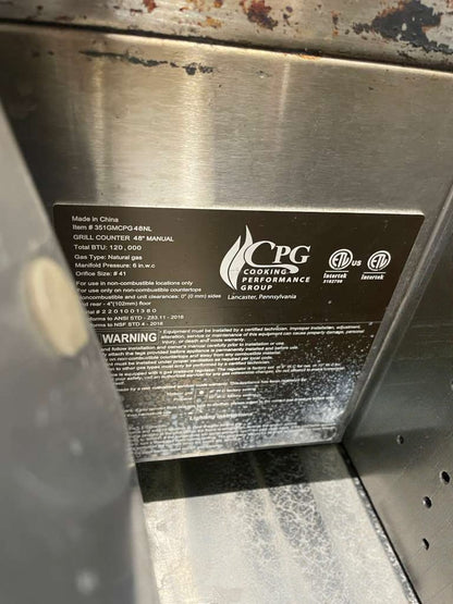 Pristine Condition – CPG 48" Commercial Gas Countertop Griddle – Natural Gas – Fully Tested & Working!