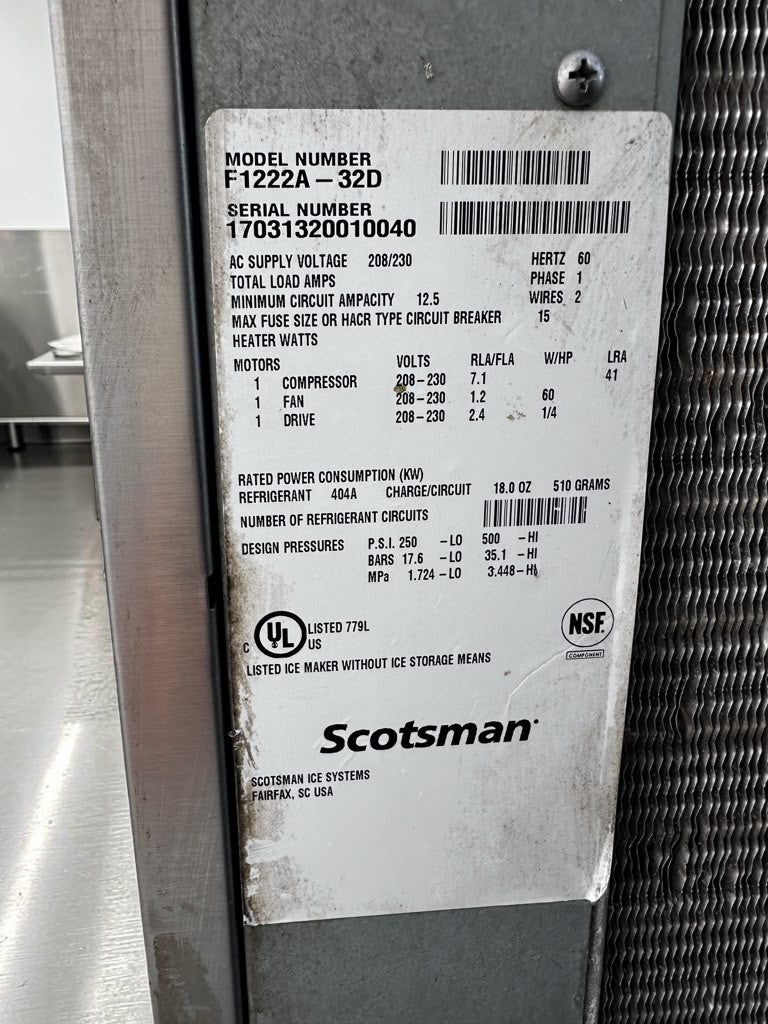 Elite Condition – Scotsman F1222A-32D Prodigy® – 22" Commercial Air-Cooled Flake Ice Machine – Up to 1,100 lb. per Day – 208/230V – UL & NSF Listed – Fully Tested & Operational!