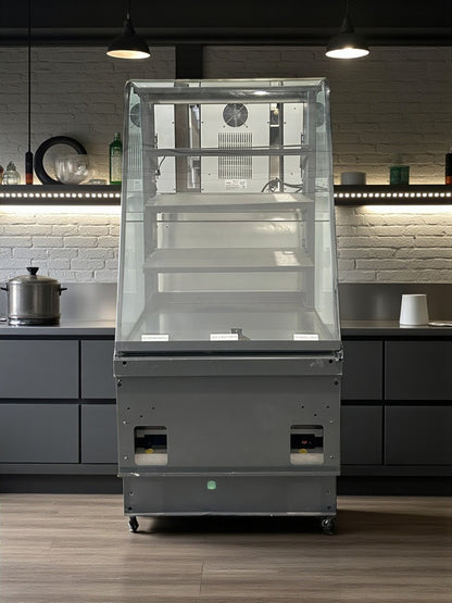 Excellent Condition – Curved Glass Refrigerated Display Case – 4 Adjustable Shelves – 115V – UL Listed – Fully Tested & Operational!