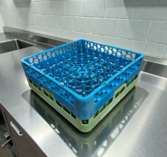 Excellent Condition – Commercial Dishwasher Peg Rack Set – Quantity 2 – Full-Size Dishwashing Racks – Blue / Green – Ready for Use!