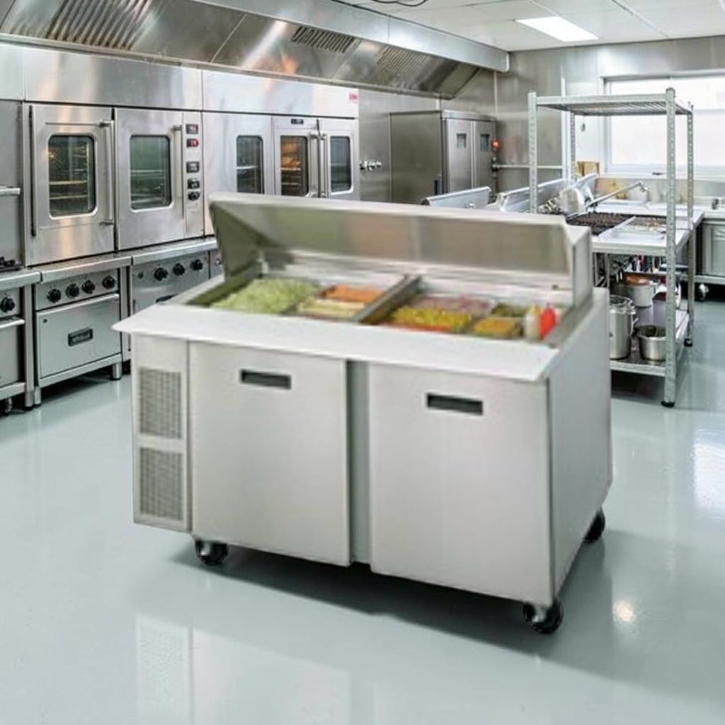 Superior Condition – Randell 9040K-7 – 60″ Two-Door Mega Sandwich/Salad Prep Table – 24-Pan-Capacity Refrigerated Top – 115V – Fully Tested & Operational!