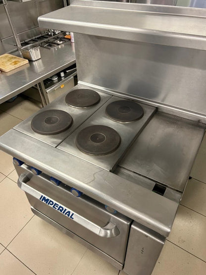 Excellent Condition – Imperial IR-4-E – 24" Commercial Electric Range – 4 Round Plate Elements & Space-Saver Oven – 240V – ETL Listed – Fully Tested & Operational!
